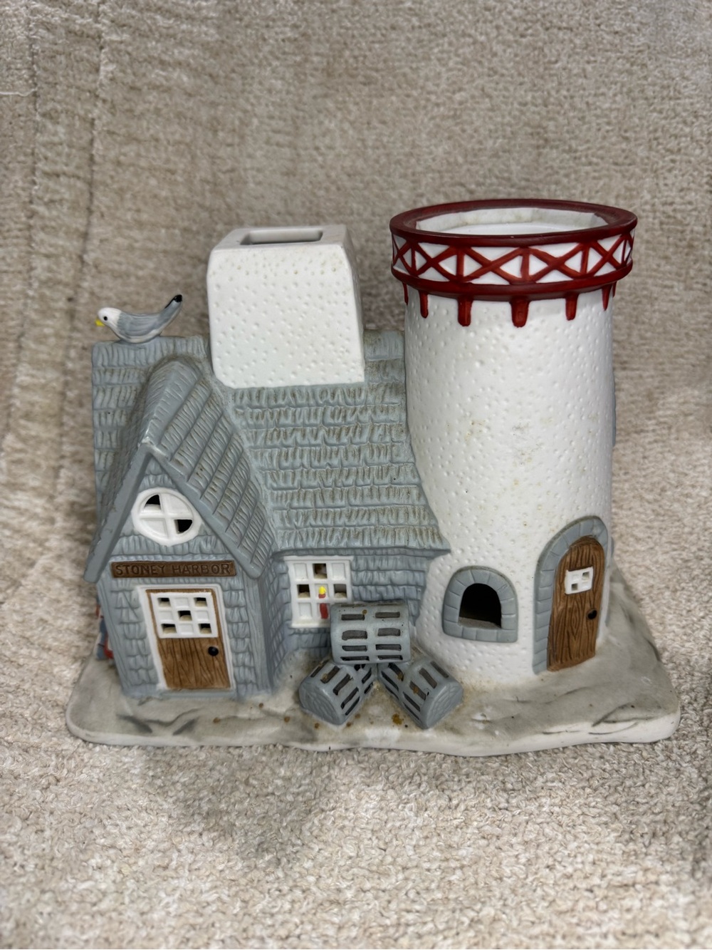 Vintage Partylite Lighthouse House Ceramic Candle Holder Tea Light Coastal